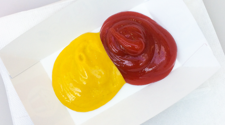 Photo of mustard and ketchup.